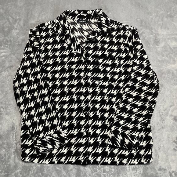 Anine Bing Aiden Shirt Womens Small Houndstooth Black White Pajama Style - Picture 9 of 9